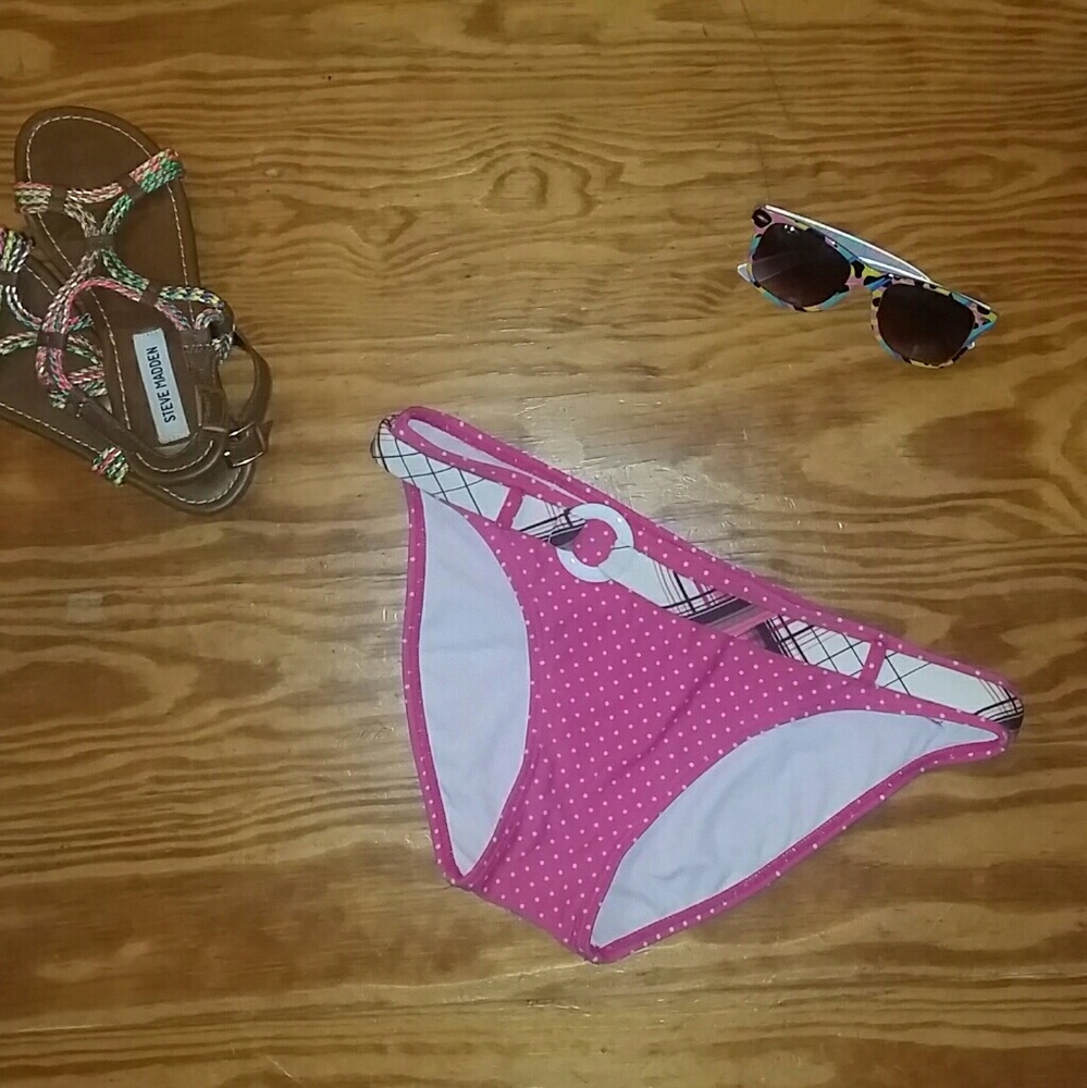 Pink & White Hula Honey polka-dot bikini bottoms